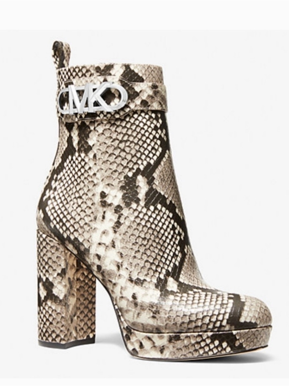 Michael Kors Parker Snake-Print Platform Ankle Boot in Neutral Taupe